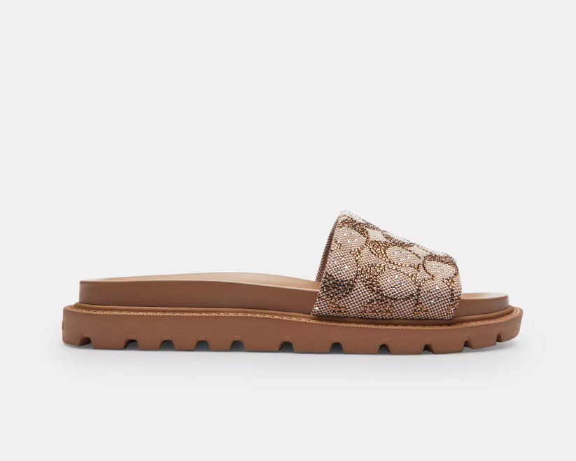 Brynn Slide Sandal In Crystal Signature Jacquard
