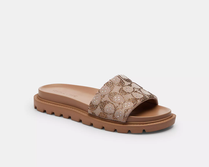 Brynn Slide Sandal In Crystal Signature Jacquard